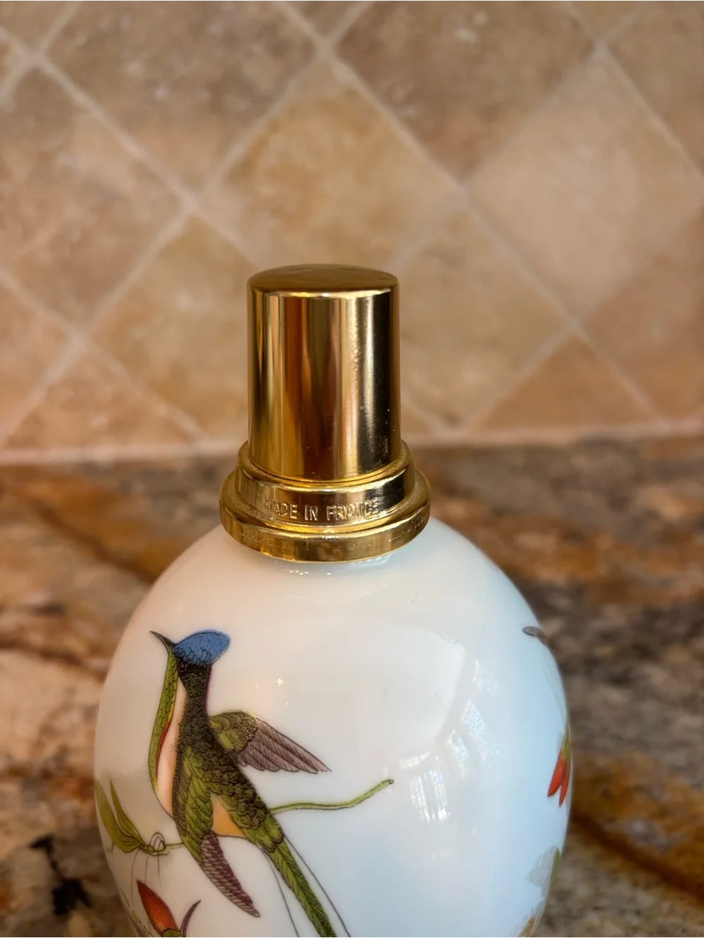 Vintage Lampe Berger Limoges Porcelain Air Purifing Lamp with Hummingbirds